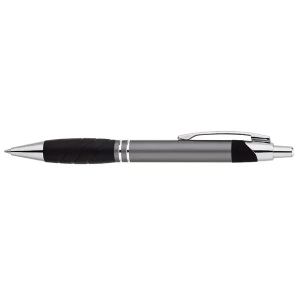 Aluminum ballpoint pen with plunger action mechanism, rubber grip and metal... from ASI 67866 Logomark/Valumark / Valumark™