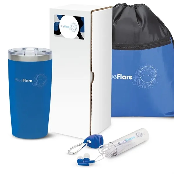 Gift set with 20-ounce stainless steel tumbler, drawstring sports bag and... from ASI 67866 Logomark/Valumark