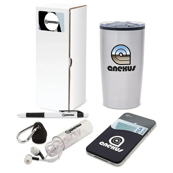 4 piece gift set with 20-ounce stainless steel tumbler, ballpoint pen,... from ASI 67866 Logomark/Valumark