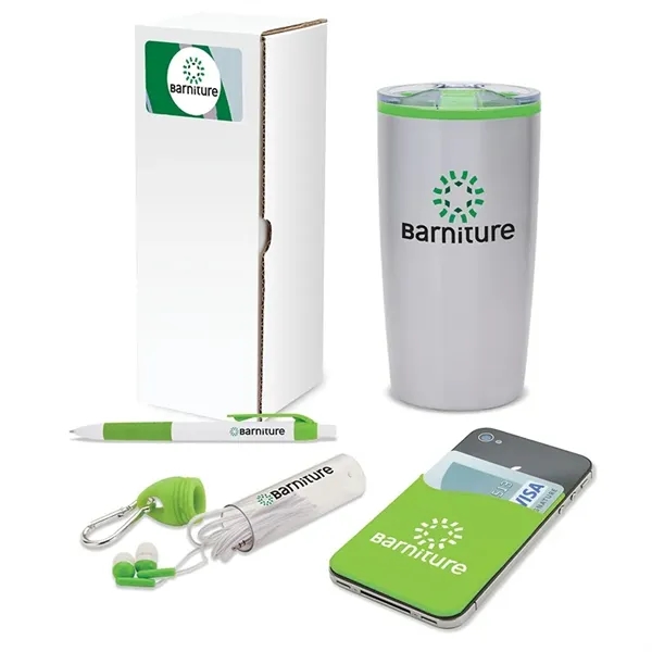 4 piece gift set with 20-ounce stainless steel tumbler, ballpoint pen,... from ASI 67866 Logomark/Valumark