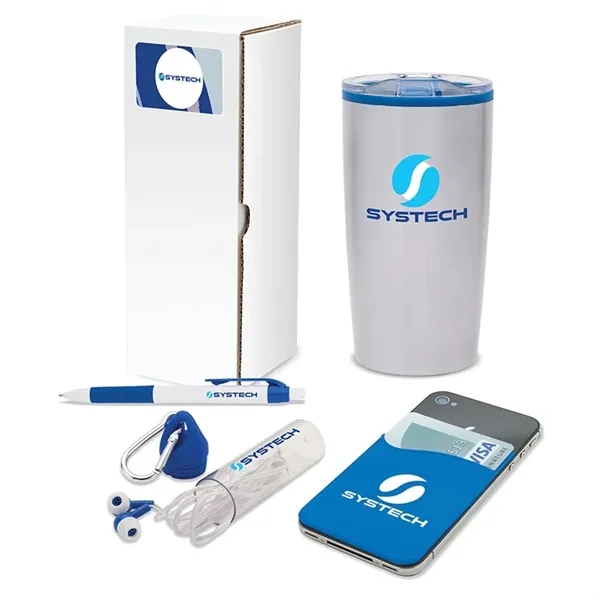 4 piece gift set with 20-ounce stainless steel tumbler, ballpoint pen,... from ASI 67866 Logomark/Valumark