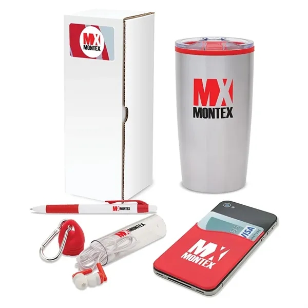 4 piece gift set with 20-ounce stainless steel tumbler, ballpoint pen,... from ASI 67866 Logomark/Valumark