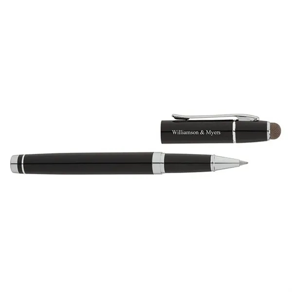 Euro-style cap-off rollerball pen with aluminum construction, chrome accents and conductive... from ASI 67866 Logomark/Valumark
