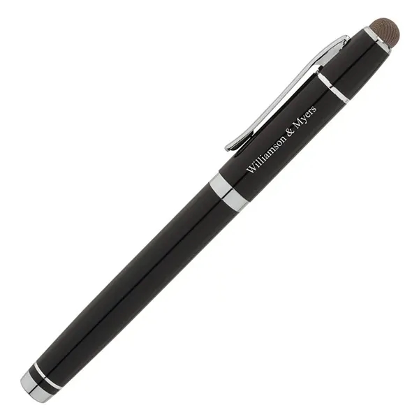 Euro-style cap-off rollerball pen with aluminum construction, chrome accents and conductive... from ASI 67866 Logomark/Valumark