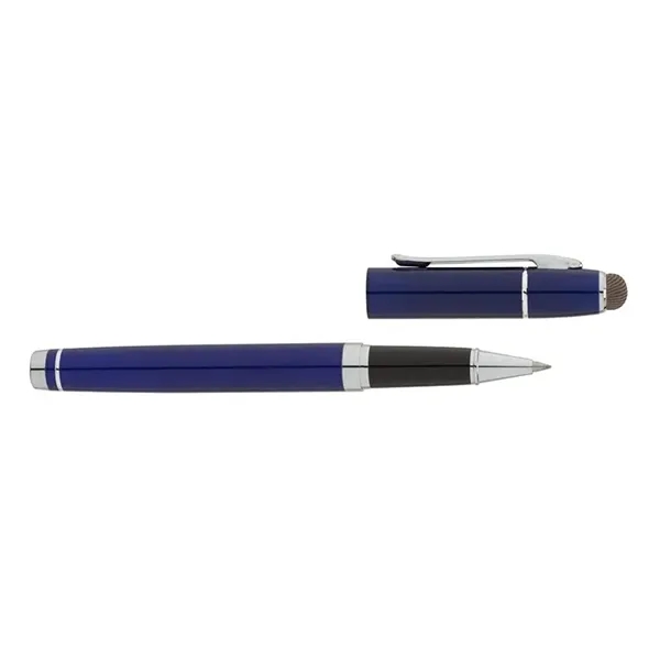 Euro-style cap-off rollerball pen with aluminum construction, chrome accents and conductive... from ASI 67866 Logomark/Valumark