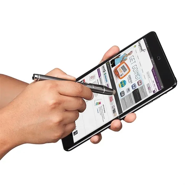 Euro-style cap-off rollerball pen with aluminum construction, chrome accents and conductive... from ASI 67866 Logomark/Valumark