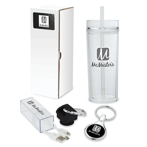 Gift set with 16-ounce double-wall tumbler, 3-in-1 charging cable with case... from ASI 67866 Logomark/Valumark