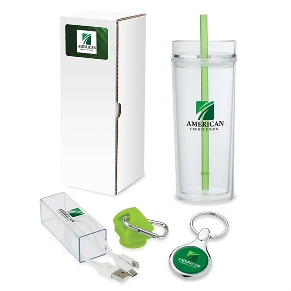 Gift set with 16-ounce double-wall tumbler, 3-in-1 charging cable with case... from ASI 67866 Logomark/Valumark