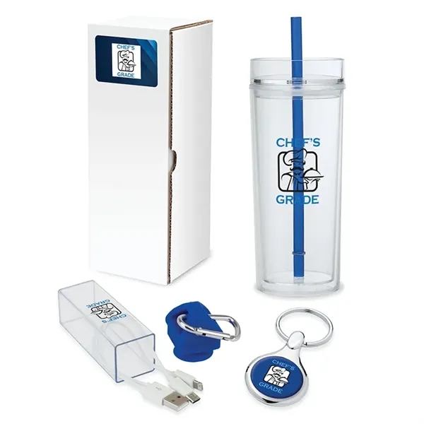 Gift set with 16-ounce double-wall tumbler, 3-in-1 charging cable with case... from ASI 67866 Logomark/Valumark