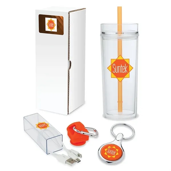 Gift set with 16-ounce double-wall tumbler, 3-in-1 charging cable with case... from ASI 67866 Logomark/Valumark