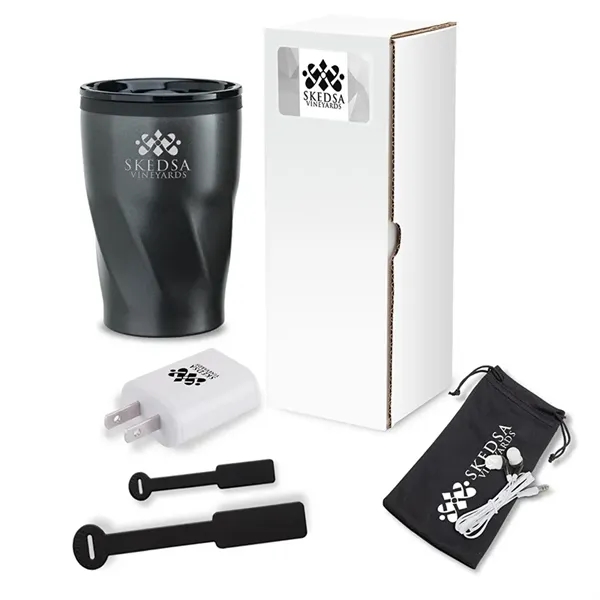 Three-piece networking tech gift set with 12 oz. tumbler, USB wall... from ASI 67866 Logomark/Valumark