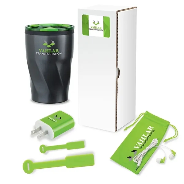 Three-piece networking tech gift set with 12 oz. tumbler, USB wall... from ASI 67866 Logomark/Valumark