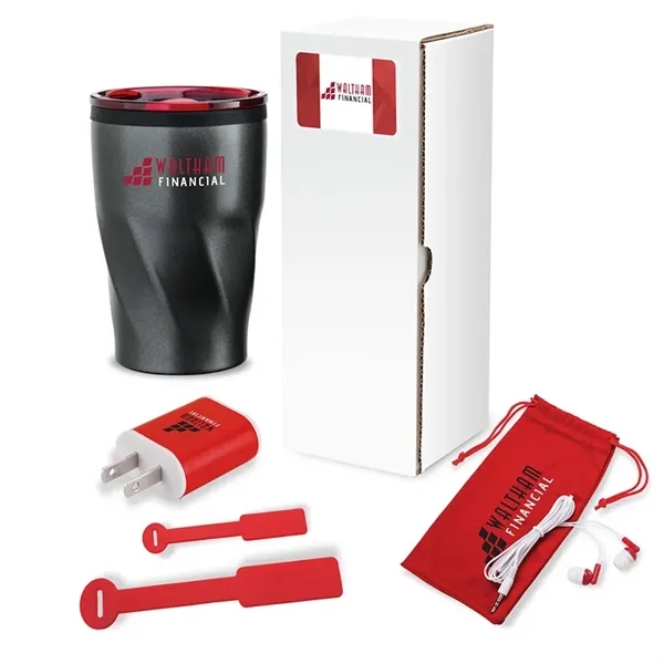 Three-piece networking tech gift set with 12 oz. tumbler, USB wall... from ASI 67866 Logomark/Valumark