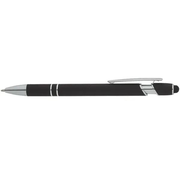 Soft touch aluminum ballpoint pen with plunger action design, chrome trims,... from ASI 67866 Logomark/Valumark