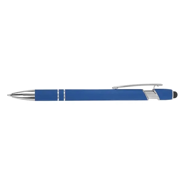 Soft touch aluminum ballpoint pen with plunger action design, chrome trims,... from ASI 67866 Logomark/Valumark