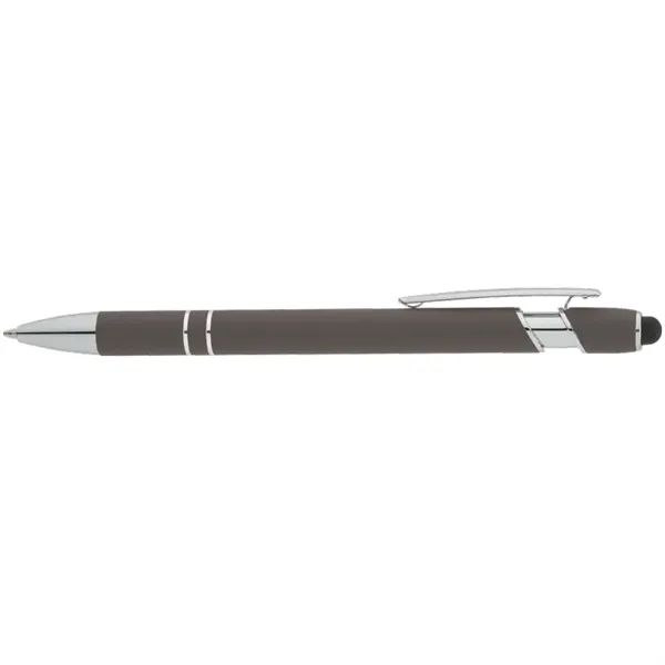 Soft touch aluminum ballpoint pen with plunger action design, chrome trims,... from ASI 67866 Logomark/Valumark