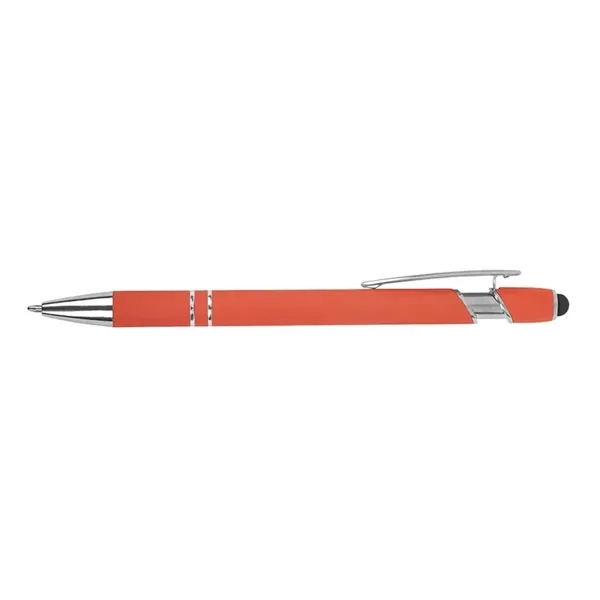 Soft touch aluminum ballpoint pen with plunger action design, chrome trims,... from ASI 67866 Logomark/Valumark