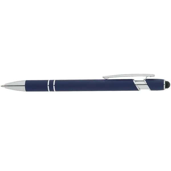 Soft touch aluminum ballpoint pen with plunger action design, chrome trims,... from ASI 67866 Logomark/Valumark