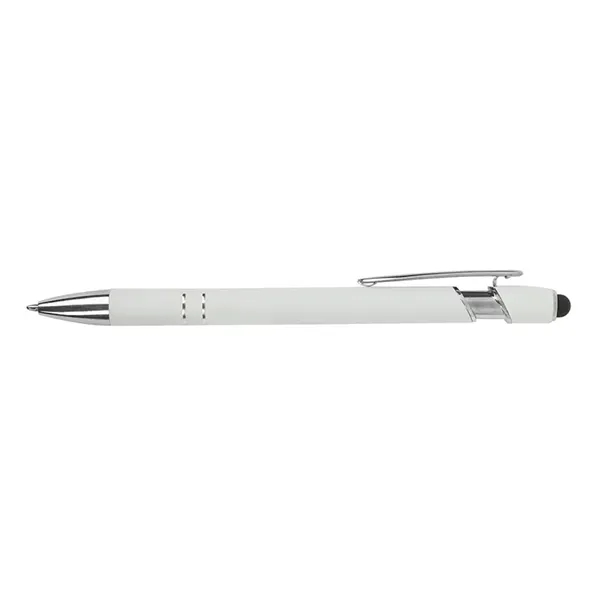 Soft touch aluminum ballpoint pen with plunger action design, chrome trims,... from ASI 67866 Logomark/Valumark