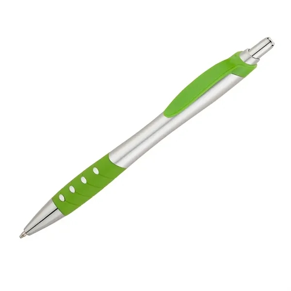 Plunger action ballpoint pen with matte silver hourglass barrel, colored clip,... from ASI 67866 Logomark/Valumark / Valumark™