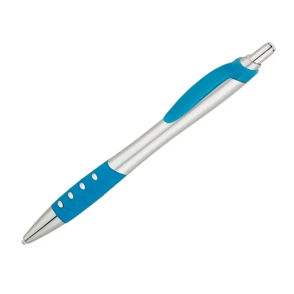 Plunger action ballpoint pen with matte silver hourglass barrel, colored clip,... from ASI 67866 Logomark/Valumark / Valumark™