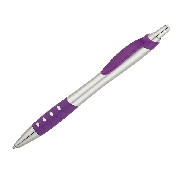 Plunger action ballpoint pen with matte silver hourglass barrel, colored clip,... from ASI 67866 Logomark/Valumark / Valumark™