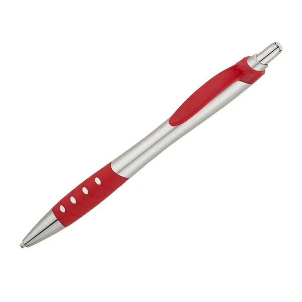 Plunger action ballpoint pen with matte silver hourglass barrel, colored clip,... from ASI 67866 Logomark/Valumark / Valumark™
