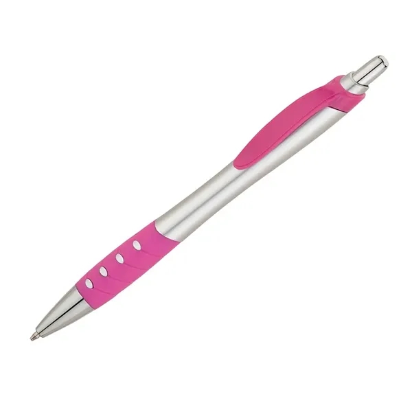 Plunger action ballpoint pen with matte silver hourglass barrel, colored clip,... from ASI 67866 Logomark/Valumark / Valumark™