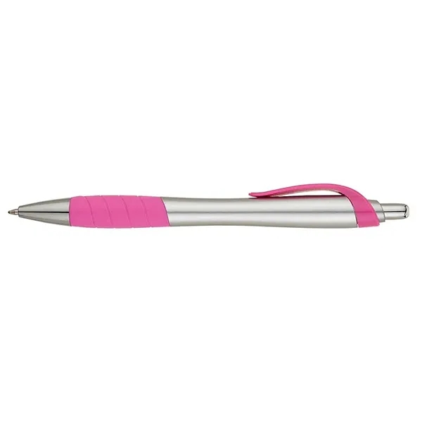 Plunger action ballpoint pen with matte silver hourglass barrel, colored clip,... from ASI 67866 Logomark/Valumark / Valumark™