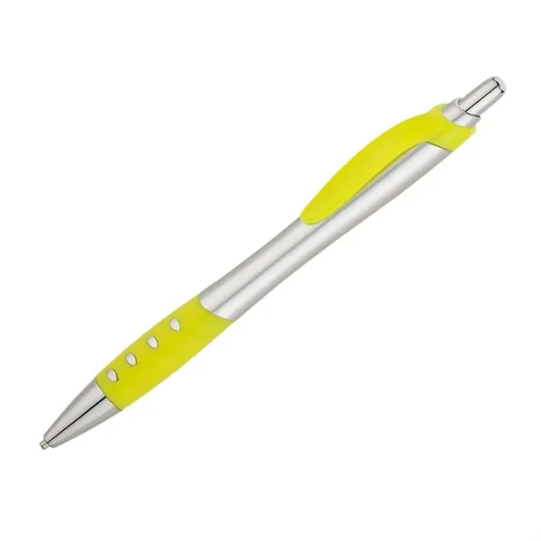 Plunger action ballpoint pen with matte silver hourglass barrel, colored clip,... from ASI 67866 Logomark/Valumark / Valumark™