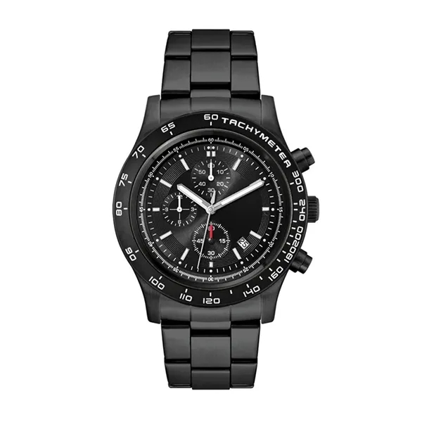 Chronograph watch for men and women featuring a 44mm brushed silver... from ASI 67866 Logomark/Valumark