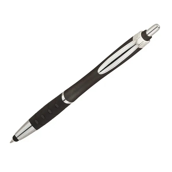 Plunger action ballpoint pen with metallic color barrel, black rubber grip,... from ASI 67866 Logomark/Valumark / Valumark™