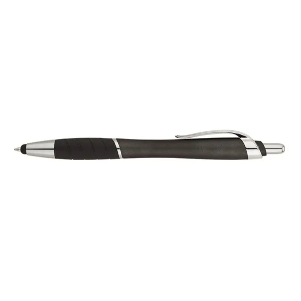 Plunger action ballpoint pen with metallic color barrel, black rubber grip,... from ASI 67866 Logomark/Valumark / Valumark™