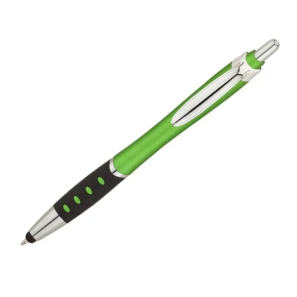 Plunger action ballpoint pen with metallic color barrel, black rubber grip,... from ASI 67866 Logomark/Valumark / Valumark™