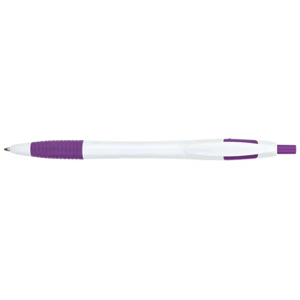Ballpoint pen with hourglass barrel design, plunger action mechanism and soft... from ASI 67866 Logomark/Valumark / Valumark™