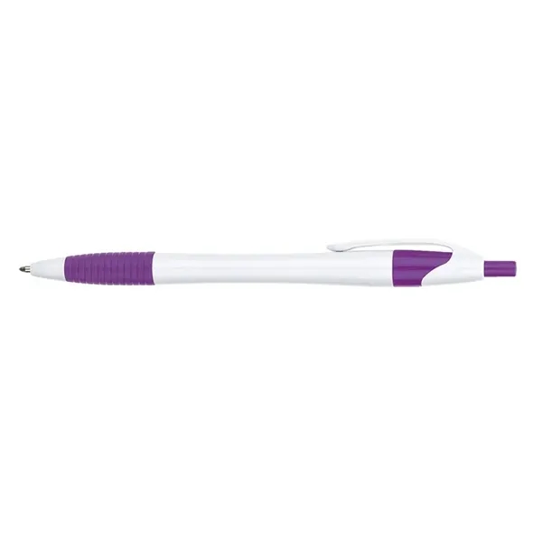 Ballpoint pen with hourglass barrel design, plunger action mechanism and soft... from ASI 67866 Logomark/Valumark / Valumark™