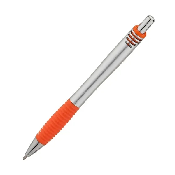Plunger action ballpoint pen with matte silver barrel, stylish colored accent... from ASI 67866 Logomark/Valumark / Valumark™