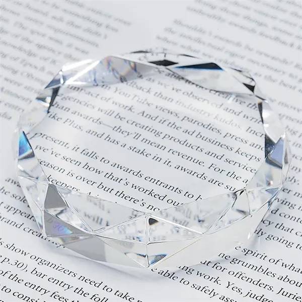 0.75" x 2.75" x 2.62" Rimini gem cut crystal paperweight award... from ASI 67866 Logomark/Valumark