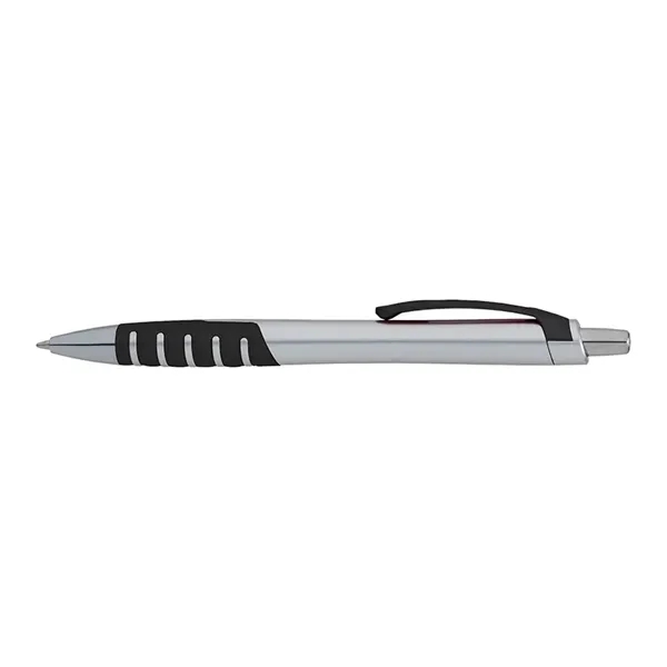 Plunger action ballpoint pen with matte silver barrel, black ink and... from ASI 67866 Logomark/Valumark / Valumark™