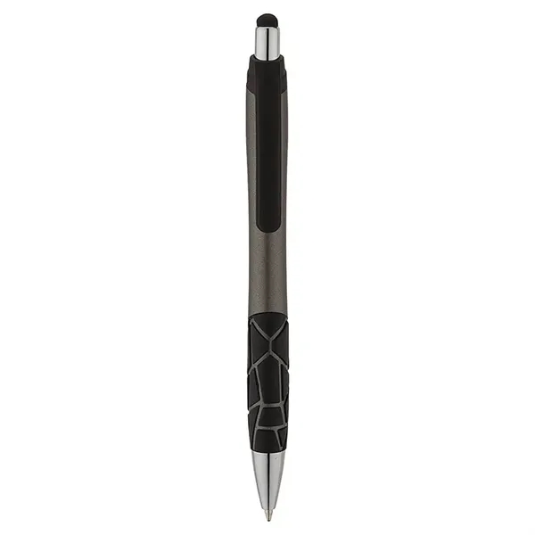 Plunger action ballpoint pen with metallic barrel, textured GEO pattern rubber... from ASI 67866 Logomark/Valumark / Valumark™