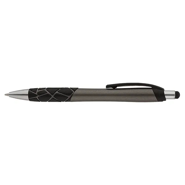 Plunger action ballpoint pen with metallic barrel, textured GEO pattern rubber... from ASI 67866 Logomark/Valumark / Valumark™