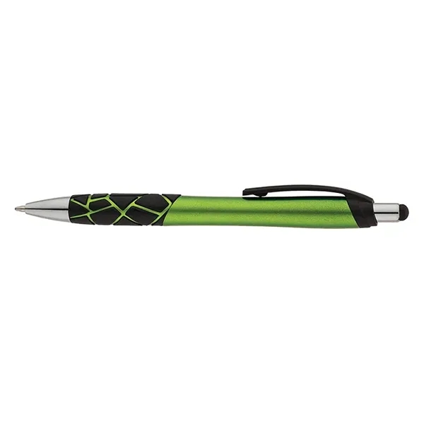 Plunger action ballpoint pen with metallic barrel, textured GEO pattern rubber... from ASI 67866 Logomark/Valumark / Valumark™