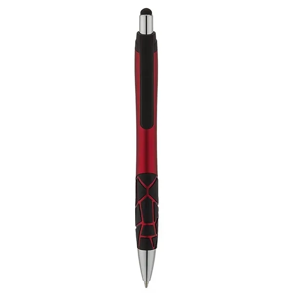 Plunger action ballpoint pen with metallic barrel, textured GEO pattern rubber... from ASI 67866 Logomark/Valumark / Valumark™