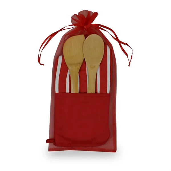 Super kitchen tools combo set includes striped oven mitt, bamboo spatula... from ASI 38980 Bay State Specialty Co