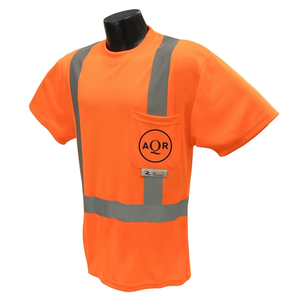 Short sleeve Class 2 Hi-Viz safety T-shirt with a front pocket... from ASI 46170 Compass Industries Inc