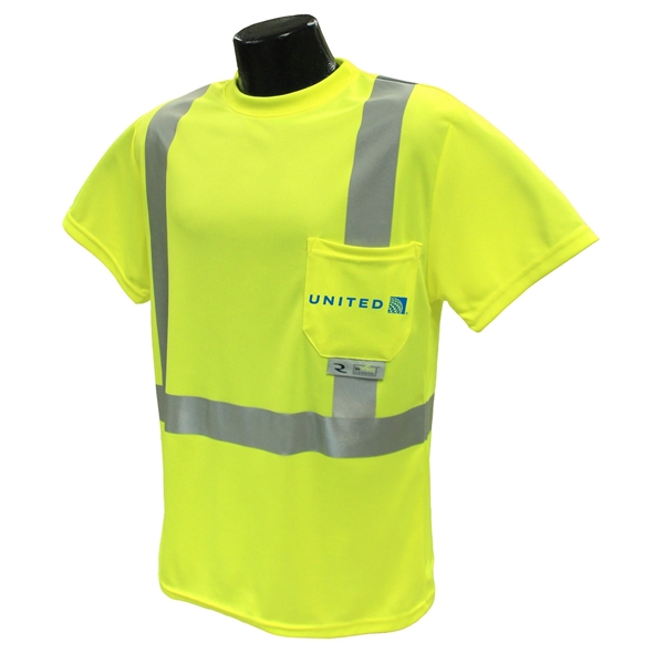Short sleeve Class 2 Hi-Viz safety T-shirt with a front pocket... from ASI 46170 Compass Industries Inc