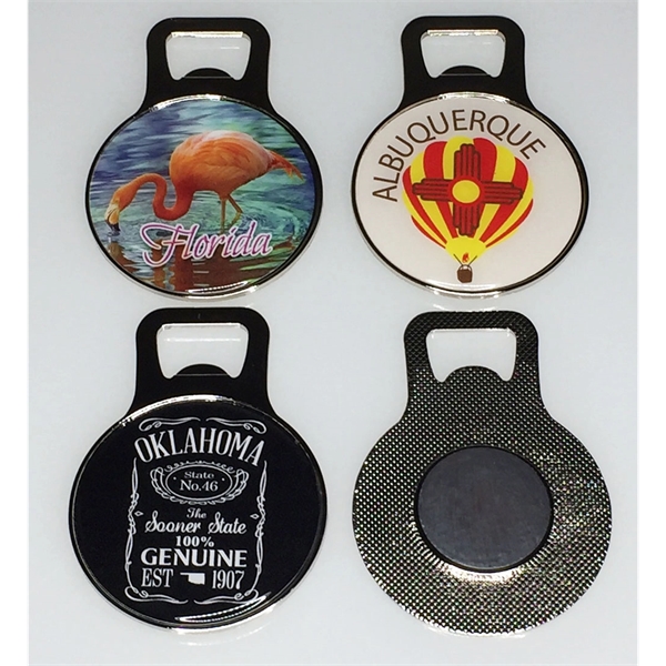 3 7/16" top to bottom jumbo bottle opener magnet - circle.... from ASI 40610 Perry Blackburne Inc / KEYTAGLINE