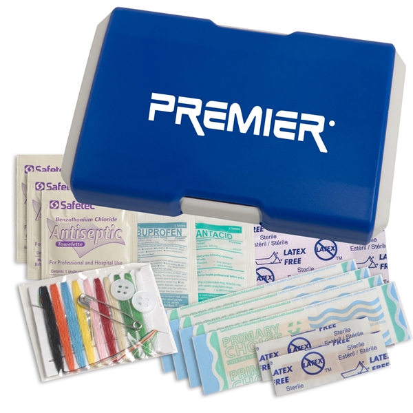 Travel first aid kit that has a sewing kit, bandages, ibuprofen,... from ASI 52840 Evans Manufacturing