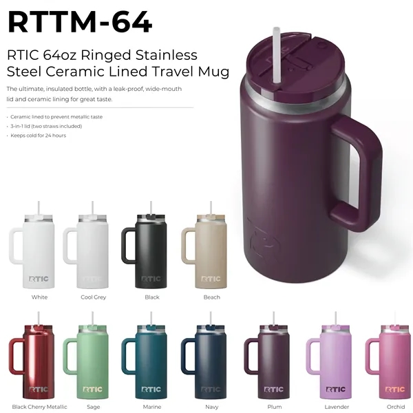 RTIC double-wall stainless steel 64 ounce travel mug with flip-top lid... from ASI 74601 Calico