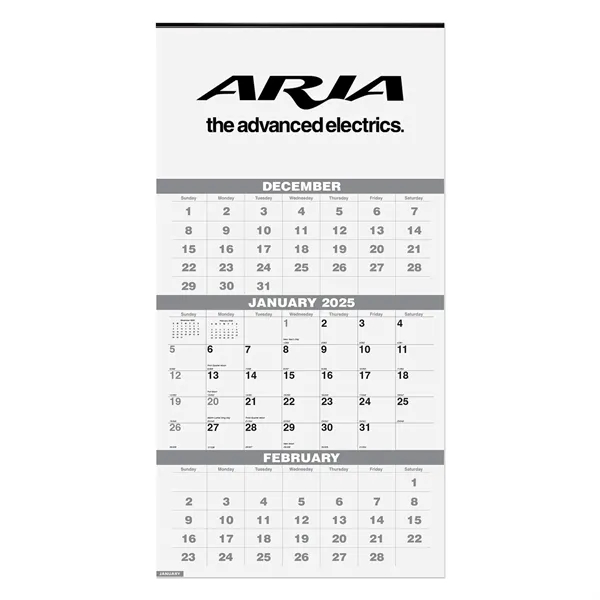 14 month (December-January) preprinted calendar shown three months per sheet.... from ASI 98360 WOWLine